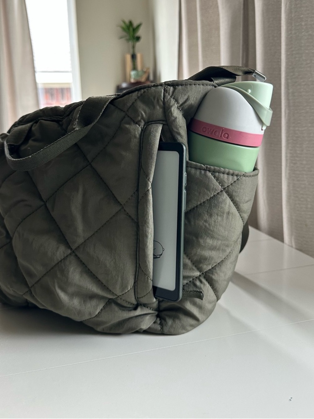 Puffy Quilted Olive Green Crossbody Bag